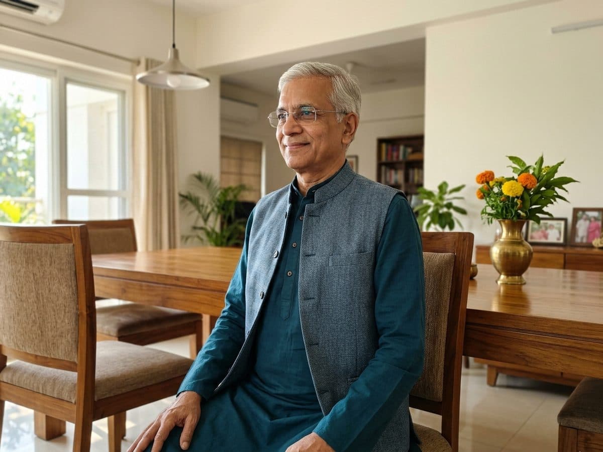 Scapular squeeze: an older Indian adult demonstrating the exercise at home